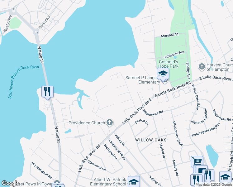 map of restaurants, bars, coffee shops, grocery stores, and more near 14 Becouvarakis Court in Hampton