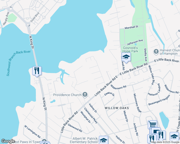 map of restaurants, bars, coffee shops, grocery stores, and more near 14 Becouvarakis Court in Hampton
