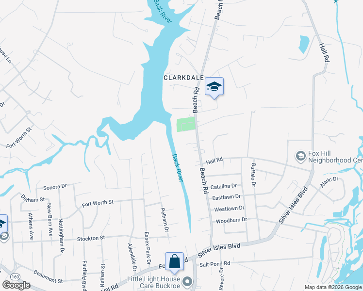 map of restaurants, bars, coffee shops, grocery stores, and more near 127 Beach Road in Hampton