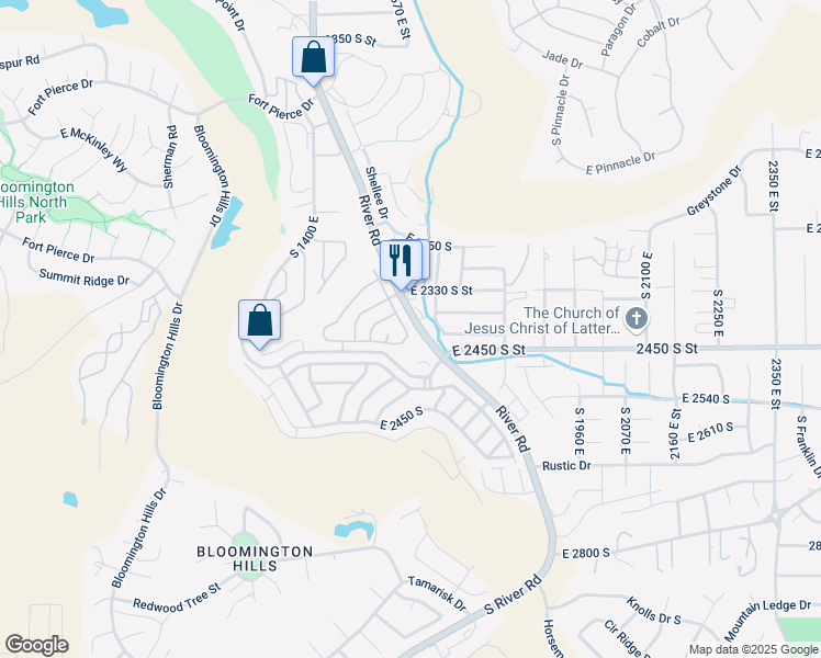 map of restaurants, bars, coffee shops, grocery stores, and more near 2334 South River Road in St. George