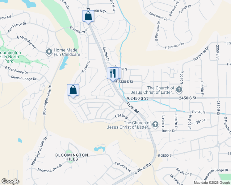 map of restaurants, bars, coffee shops, grocery stores, and more near 2334 South River Road in St. George