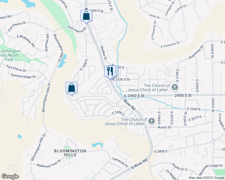 map of restaurants, bars, coffee shops, grocery stores, and more near 2334 South River Road in St. George