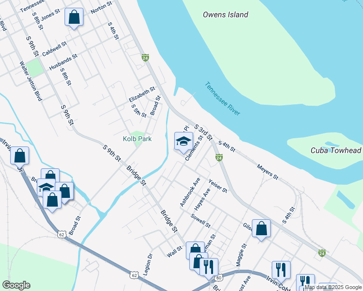 map of restaurants, bars, coffee shops, grocery stores, and more near 113-263 Farley Pl in Paducah