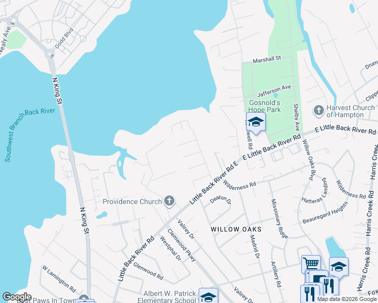 map of restaurants, bars, coffee shops, grocery stores, and more near 1 Poulas Court in Hampton