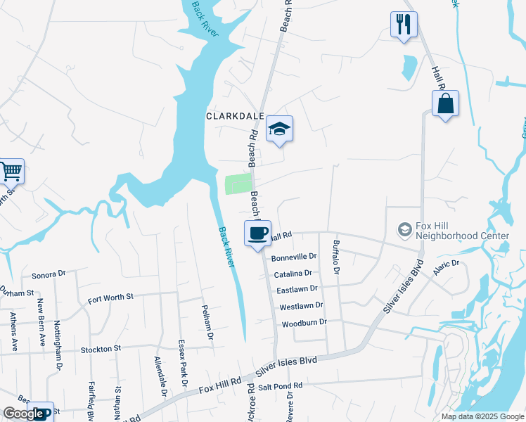 map of restaurants, bars, coffee shops, grocery stores, and more near 109 Emma Drive in Hampton