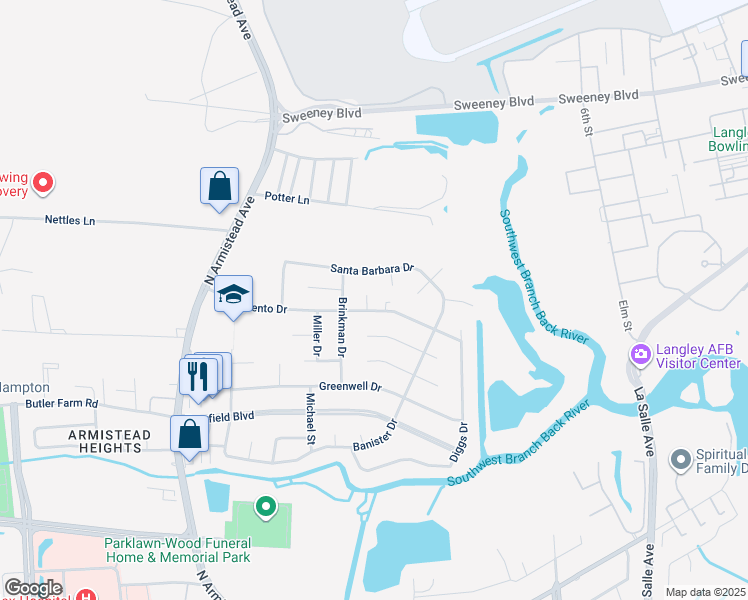 map of restaurants, bars, coffee shops, grocery stores, and more near 4 Denver Circle in Hampton