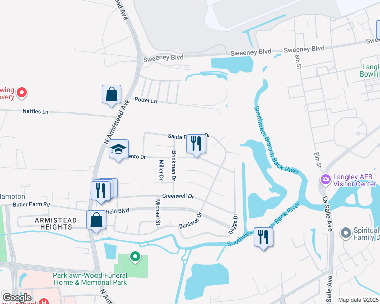 map of restaurants, bars, coffee shops, grocery stores, and more near 4 Denver Circle in Hampton