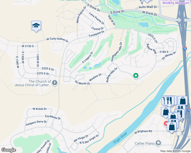 map of restaurants, bars, coffee shops, grocery stores, and more near 800 West in St. George