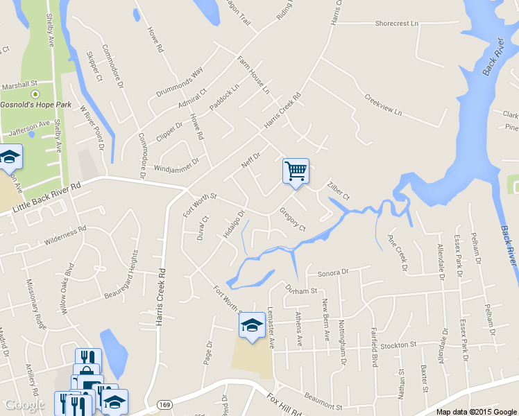 map of restaurants, bars, coffee shops, grocery stores, and more near 20 Holiday Drive in Hampton