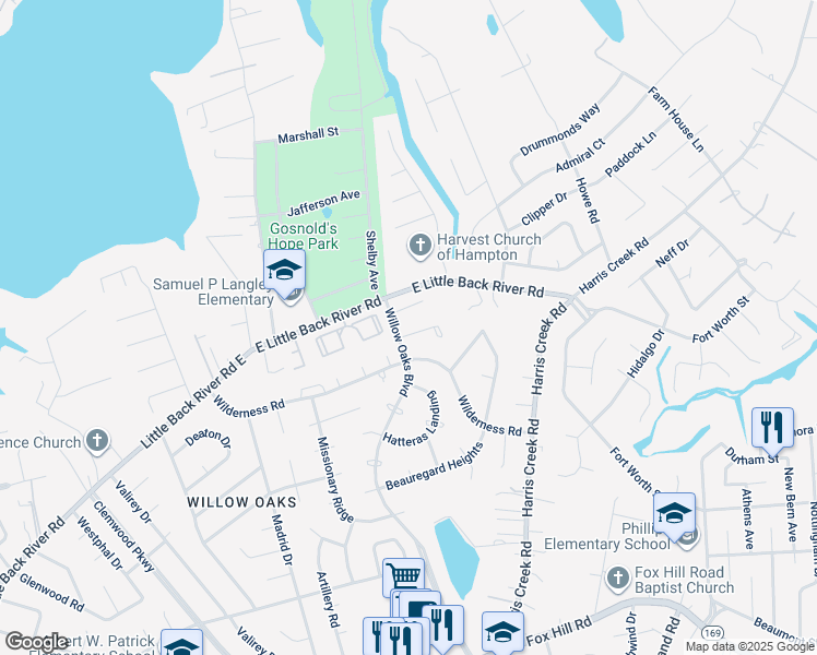 map of restaurants, bars, coffee shops, grocery stores, and more near 303 Falmouth Turning in Hampton