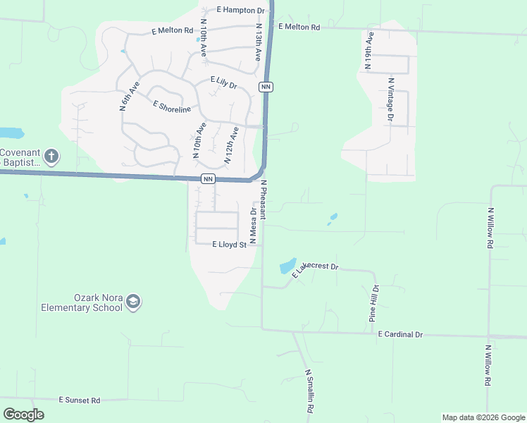 map of restaurants, bars, coffee shops, grocery stores, and more near 1474 East Peartree Drive in Ozark