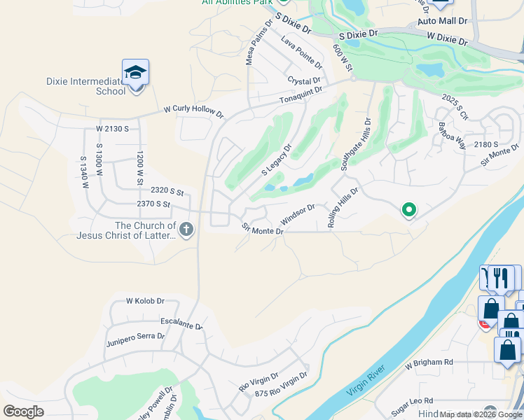 map of restaurants, bars, coffee shops, grocery stores, and more near 853 Hampton Road in St. George