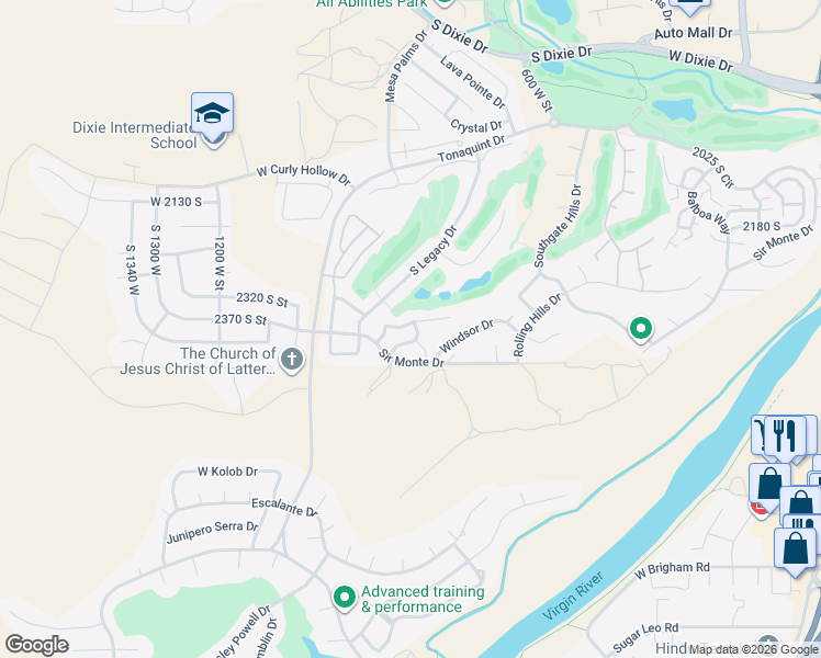 map of restaurants, bars, coffee shops, grocery stores, and more near 813 Hampton Road in St. George