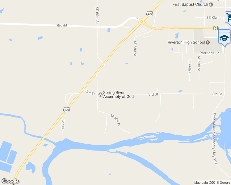 map of restaurants, bars, coffee shops, grocery stores, and more near 6147 3rd Street in Riverton