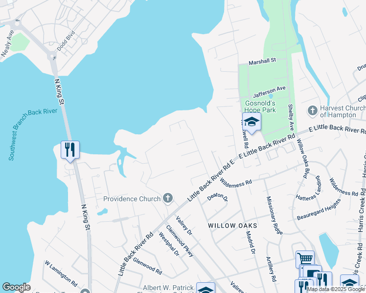 map of restaurants, bars, coffee shops, grocery stores, and more near 12 Poulas Court in Hampton