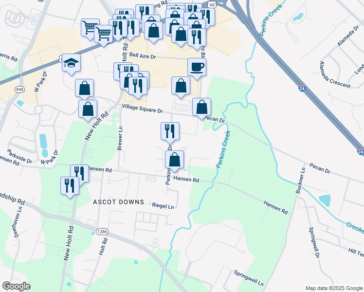 map of restaurants, bars, coffee shops, grocery stores, and more near 4625 Falconcrest Drive in Paducah