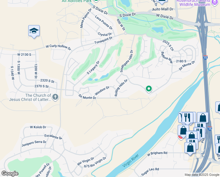 map of restaurants, bars, coffee shops, grocery stores, and more near 697 West Windsor Drive in St. George