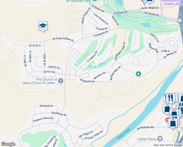 map of restaurants, bars, coffee shops, grocery stores, and more near 813 Hampton Road in St. George