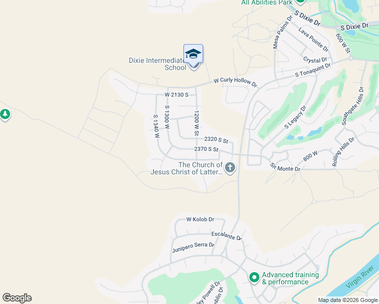 map of restaurants, bars, coffee shops, grocery stores, and more near 1255 West 2370 South in St. George