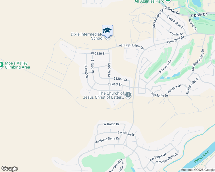 map of restaurants, bars, coffee shops, grocery stores, and more near 1219 West 2370 South in St. George