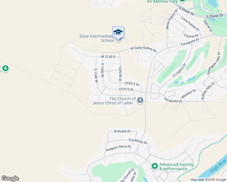 map of restaurants, bars, coffee shops, grocery stores, and more near 1255 West 2370 South in St. George