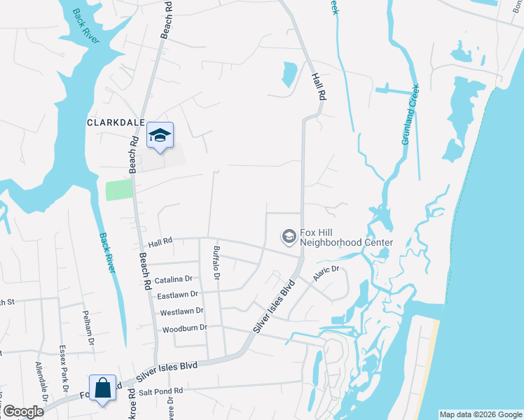 map of restaurants, bars, coffee shops, grocery stores, and more near 217 Eastlawn Drive in Hampton