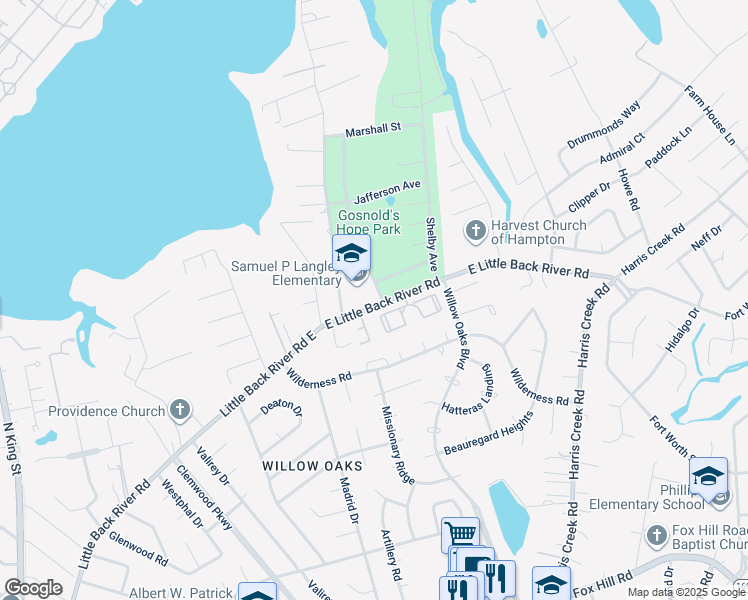 map of restaurants, bars, coffee shops, grocery stores, and more near 841 East Little Back River Road in Hampton