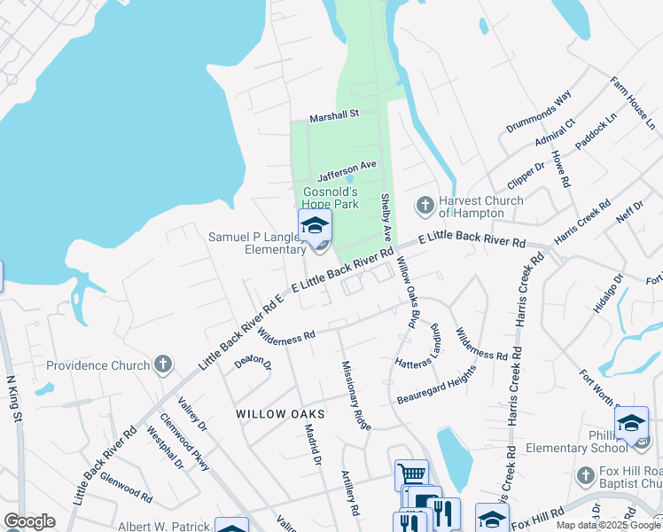 map of restaurants, bars, coffee shops, grocery stores, and more near 841 East Little Back River Road in Hampton