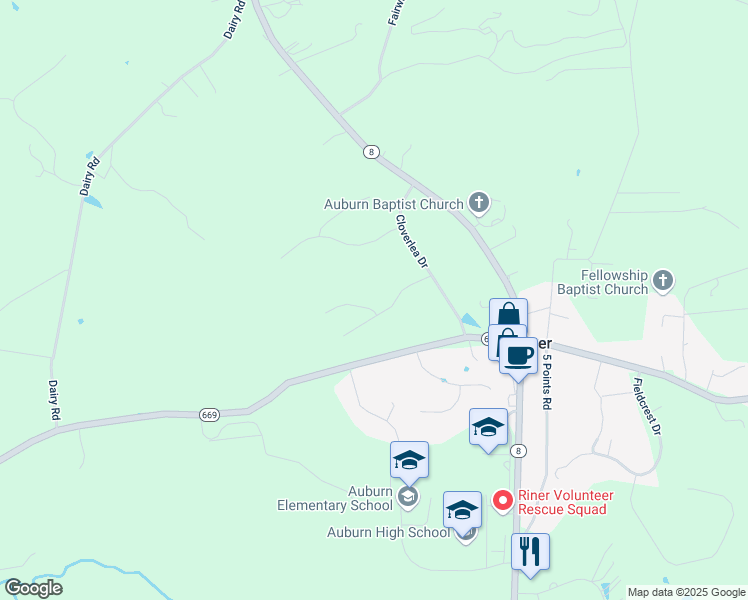map of restaurants, bars, coffee shops, grocery stores, and more near 1920 Bridle Lane in Riner