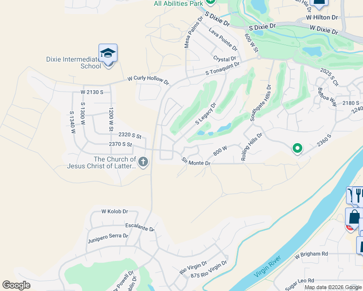 map of restaurants, bars, coffee shops, grocery stores, and more near 890 Hampton Road in St. George