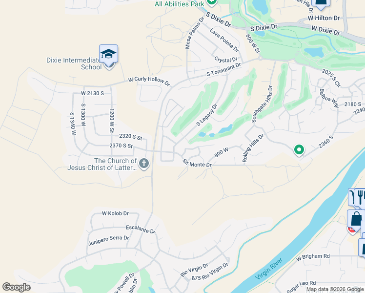 map of restaurants, bars, coffee shops, grocery stores, and more near 890 Hampton Road in St. George