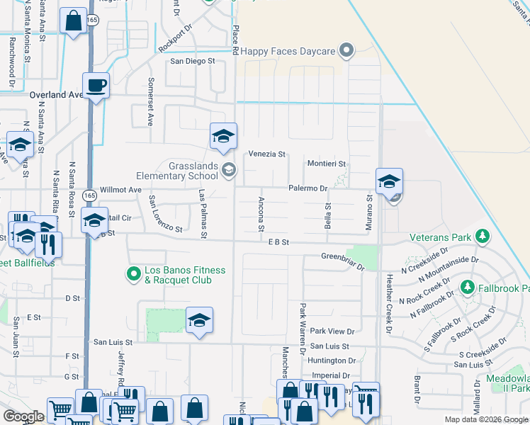 map of restaurants, bars, coffee shops, grocery stores, and more near 2066 Dante Court in Los Banos
