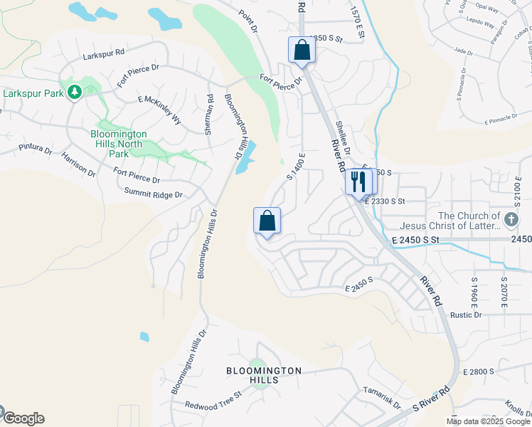 map of restaurants, bars, coffee shops, grocery stores, and more near 2658 South 1400 East in St. George
