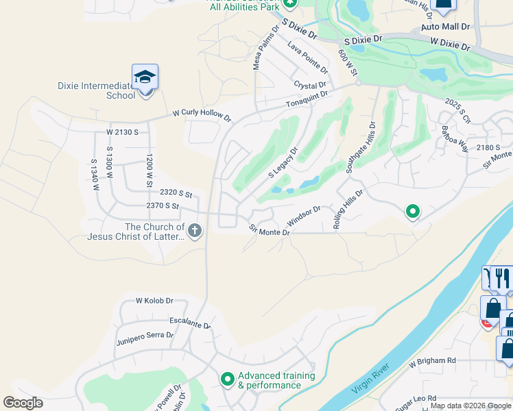 map of restaurants, bars, coffee shops, grocery stores, and more near 890 Hampton Road in St. George