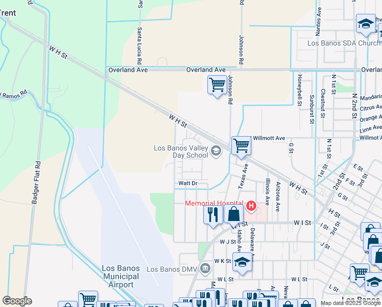 map of restaurants, bars, coffee shops, grocery stores, and more near 838 Grace Drive in Los Banos