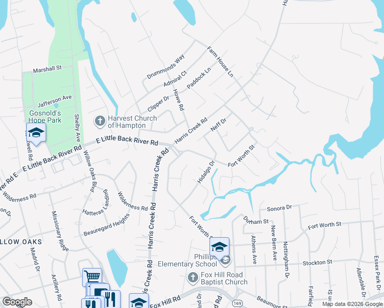 map of restaurants, bars, coffee shops, grocery stores, and more near 91 Fort Worth Street in Hampton