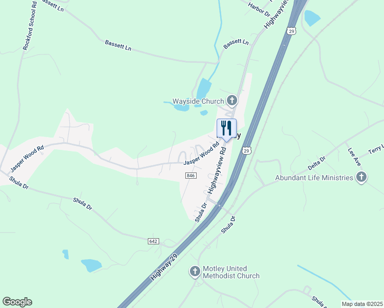 map of restaurants, bars, coffee shops, grocery stores, and more near 332 Jasper Wood Road in Hurt