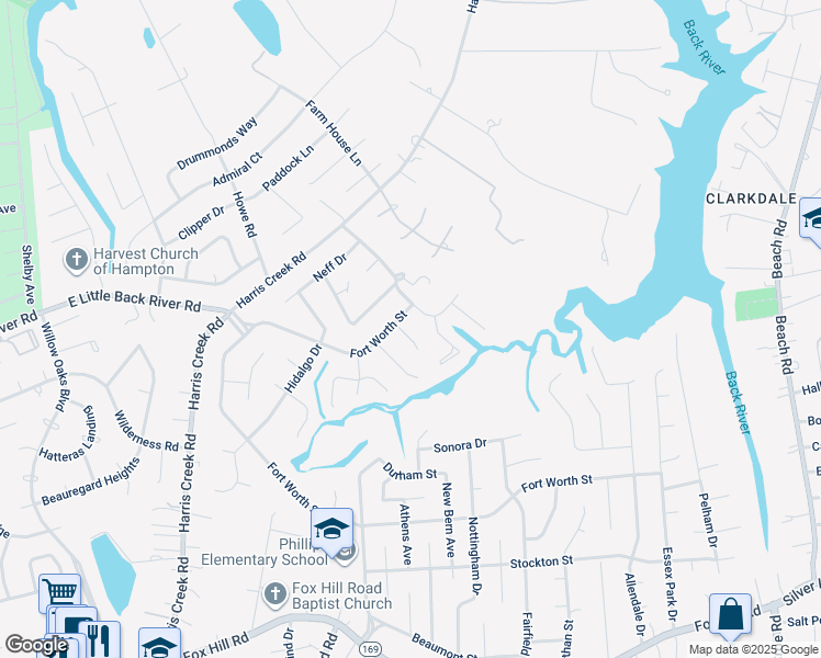 map of restaurants, bars, coffee shops, grocery stores, and more near 3 Redman Court in Hampton