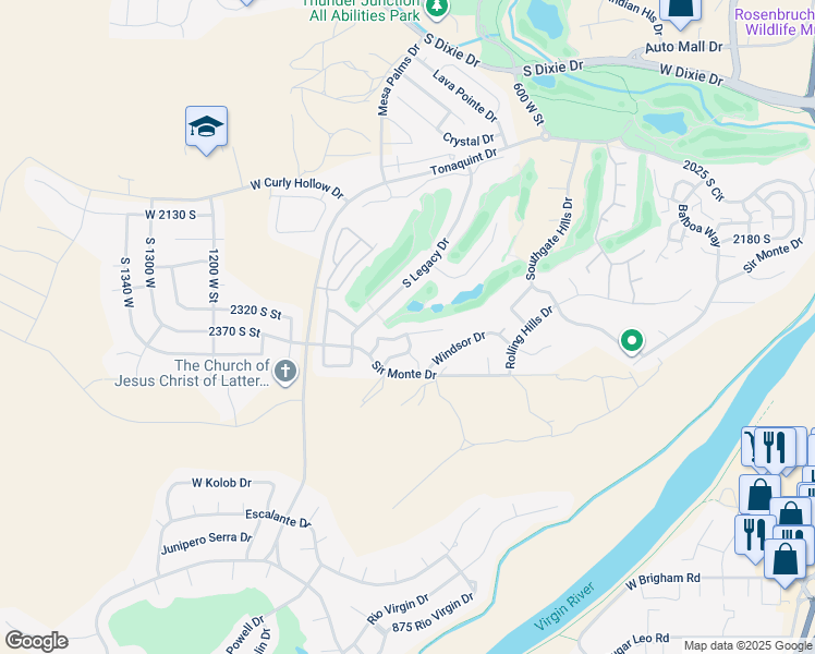 map of restaurants, bars, coffee shops, grocery stores, and more near 838 Hampton Road in St. George