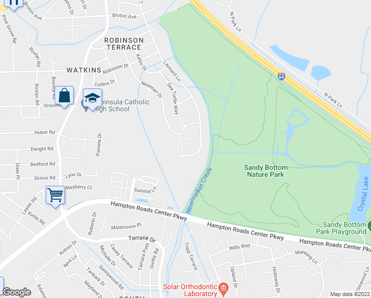 map of restaurants, bars, coffee shops, grocery stores, and more near 504 Loggerhead Drive in Newport News