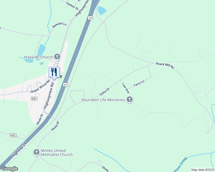 map of restaurants, bars, coffee shops, grocery stores, and more near 625 Delta Drive in Hurt