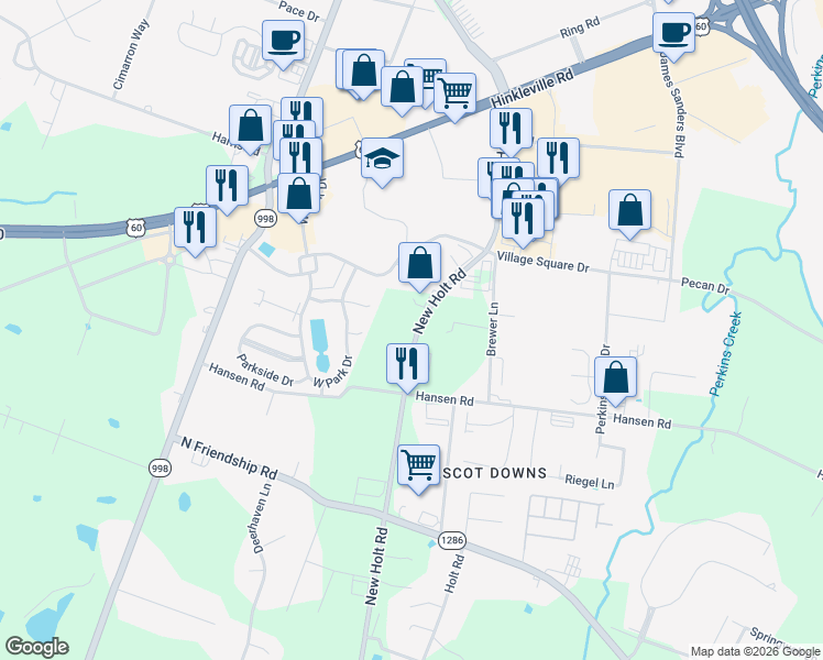 map of restaurants, bars, coffee shops, grocery stores, and more near 2536 New Holt Road in Paducah