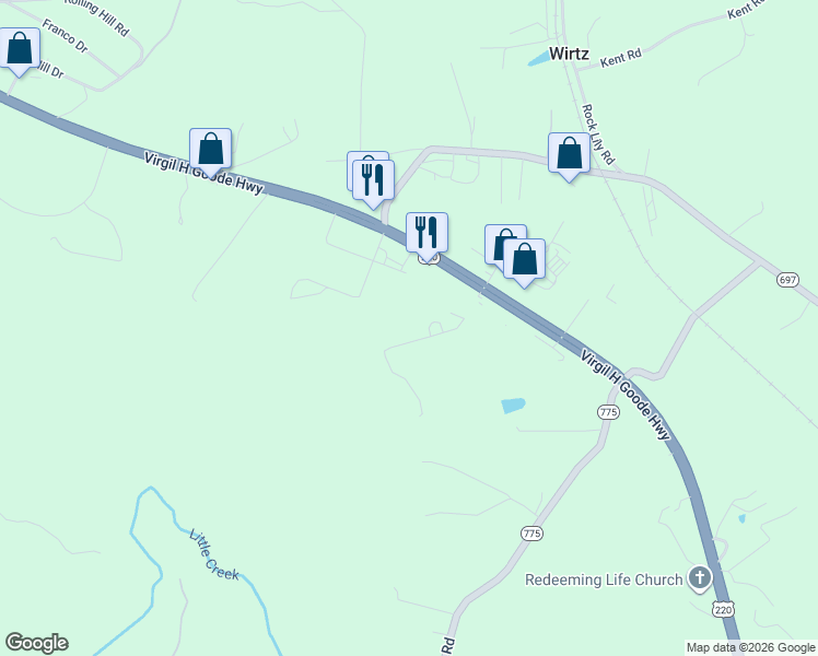 map of restaurants, bars, coffee shops, grocery stores, and more near 150 Wescott Road in Rocky Mount
