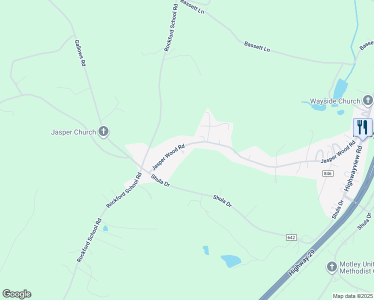 map of restaurants, bars, coffee shops, grocery stores, and more near 1097 Jasper Wood Road in Hurt