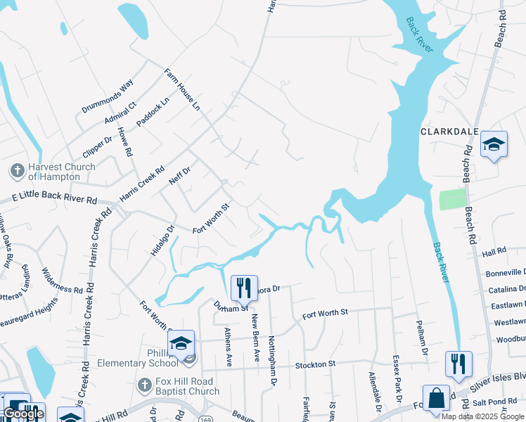 map of restaurants, bars, coffee shops, grocery stores, and more near 6 Zilber Court in Hampton