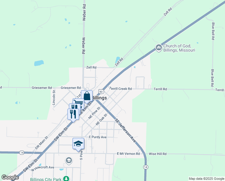 map of restaurants, bars, coffee shops, grocery stores, and more near 400-418 NE Pine St in Billings