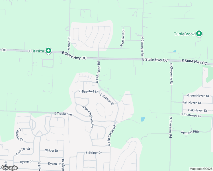 map of restaurants, bars, coffee shops, grocery stores, and more near 1506 North Old Castle Road in Nixa