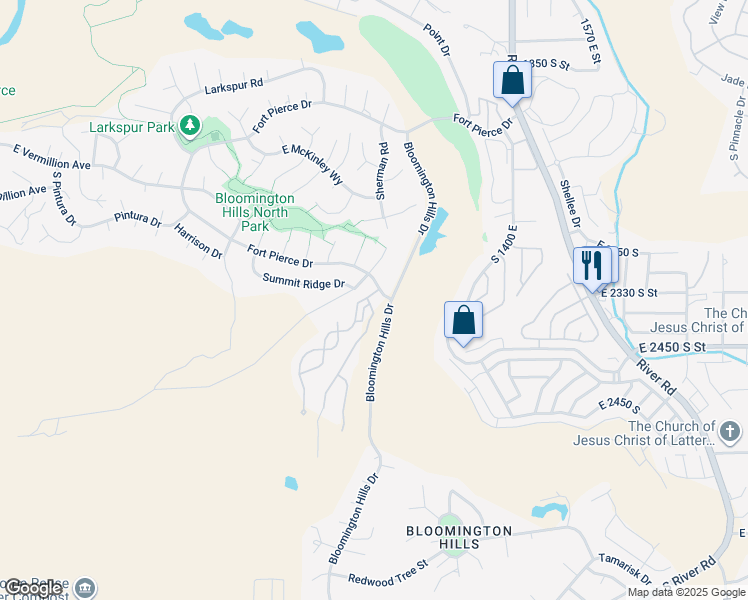 map of restaurants, bars, coffee shops, grocery stores, and more near 2300-2698 Bloomington Hills Drive in Saint George