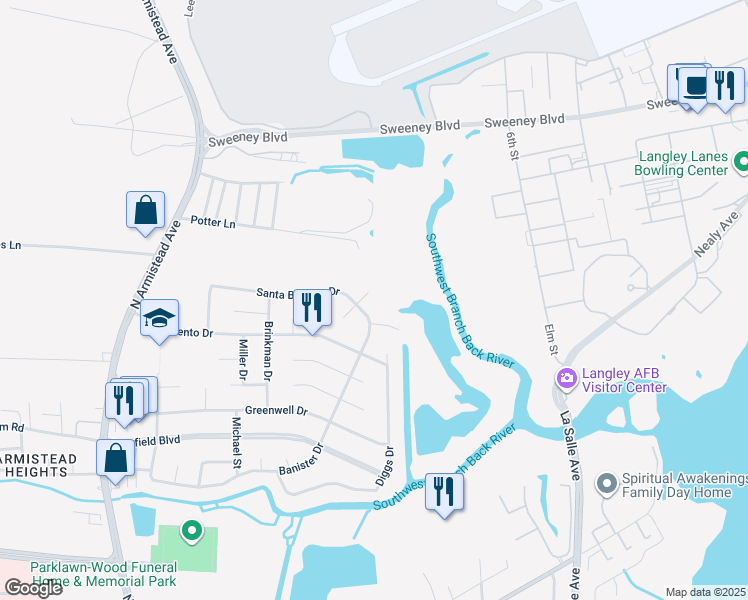 map of restaurants, bars, coffee shops, grocery stores, and more near 4 Minetti Court in Hampton
