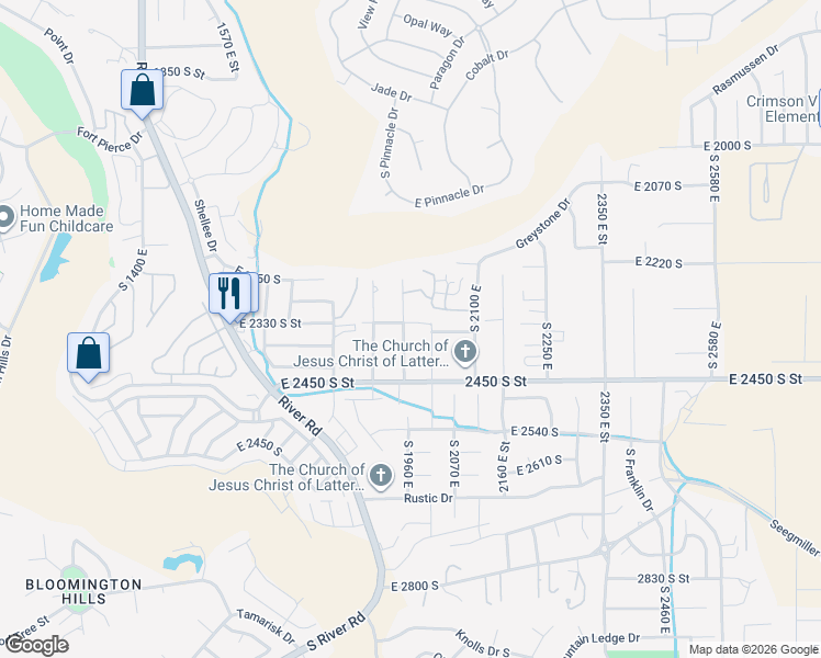 map of restaurants, bars, coffee shops, grocery stores, and more near 2345 South 1950 East in St. George